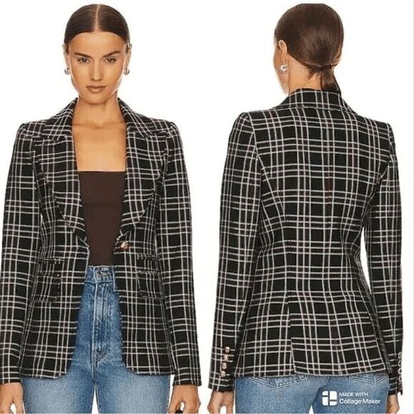 Smythe NWT Hutton Blazer Black Plaid Size 6 Lapel Collared Jacket Button Cuff - Picture 3 of 12